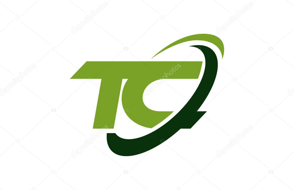 TC Logo Swoosh Ellipse Green Letter Vector Concept