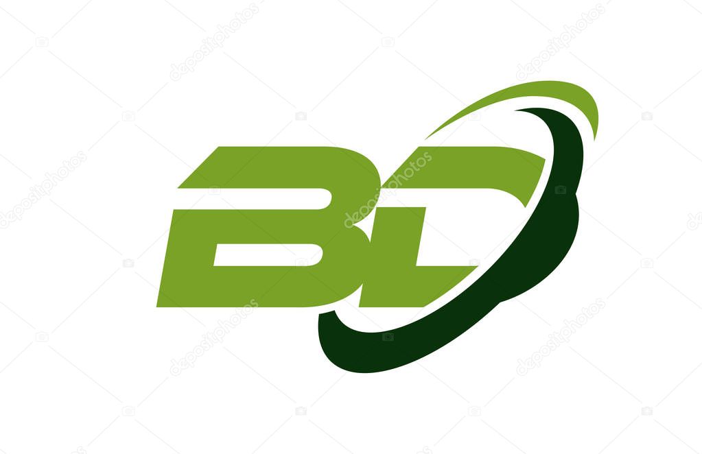BD Logo Swoosh Ellipse Green Letter Vector Concept