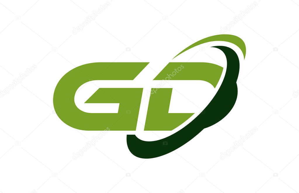 GD Logo Swoosh Ellipse Green Letter Vector Concept