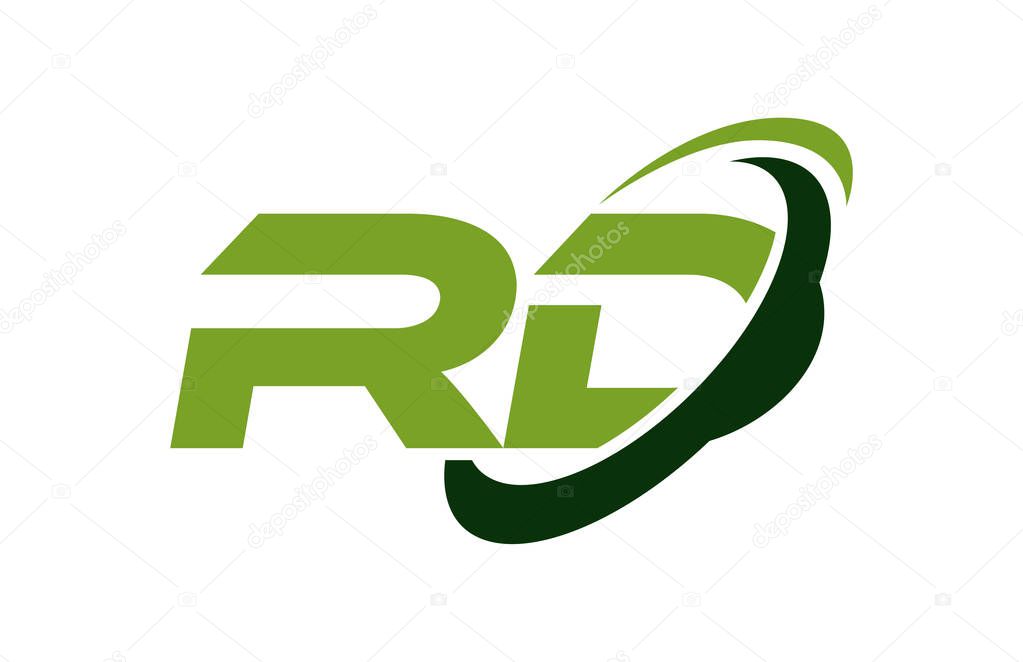 RD Logo Swoosh Ellipse Green Letter Vector Concept