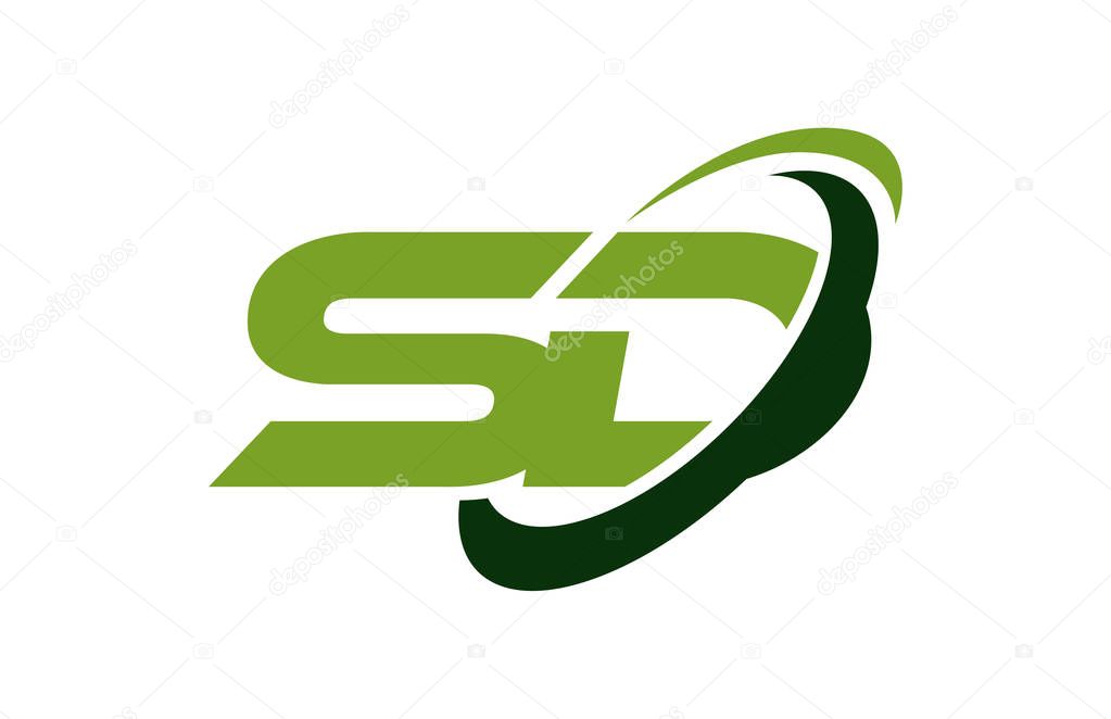 SD Logo Swoosh Ellipse Green Letter Vector Concept