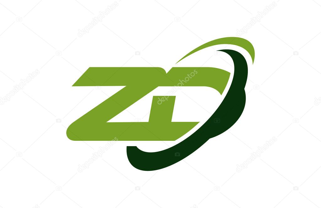 ZD Logo Swoosh Ellipse Green Letter Vector Concept