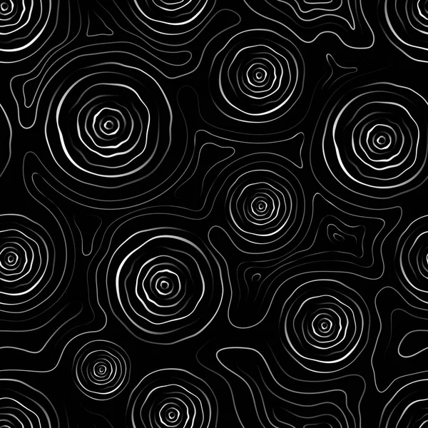Fond abstrait sans couture, lignes et cercles inégaux, noir et blanc — Image vectorielle