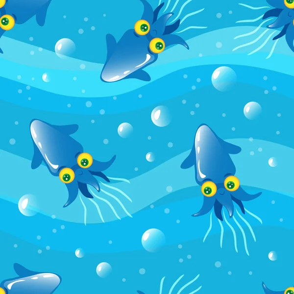 Los calamares en el agua, los niños textura vectorial sin costuras — Vector de stock