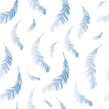 Uçan beyaz tüyler pürüzsüz doku, beyaz ve mavi, vektör çizimi