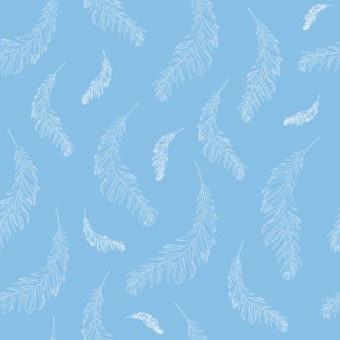 Uçan beyaz tüyler pürüzsüz doku, beyaz ve mavi, vektör çizimi