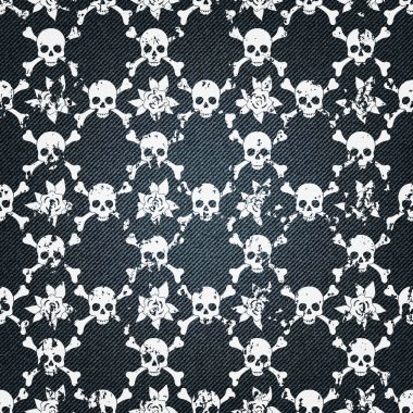 Kafatasları desen denim arka plan üzerinde.