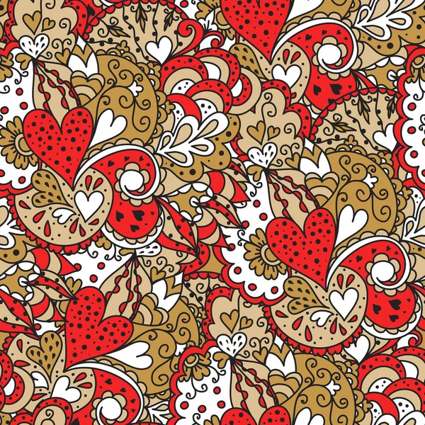 Motif floral sans couture avec des fleurs et des cœurs . — Image vectorielle