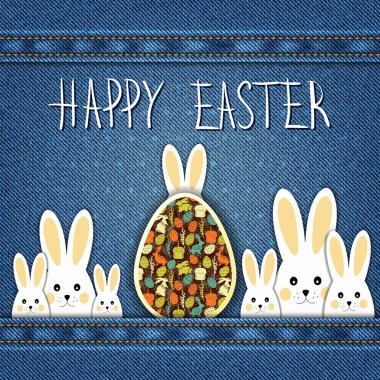 Mutlu Paskalya kartı denim arka plan üzerinde.