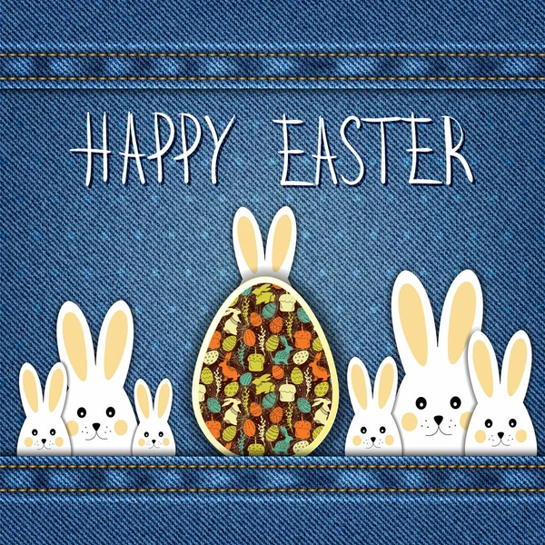 Mutlu Paskalya kartı denim arka plan üzerinde.