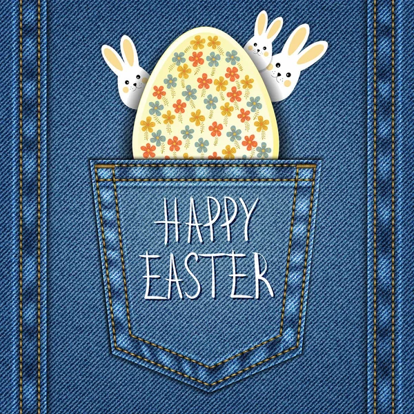 Happy easter card on denim background. — Stock Vector