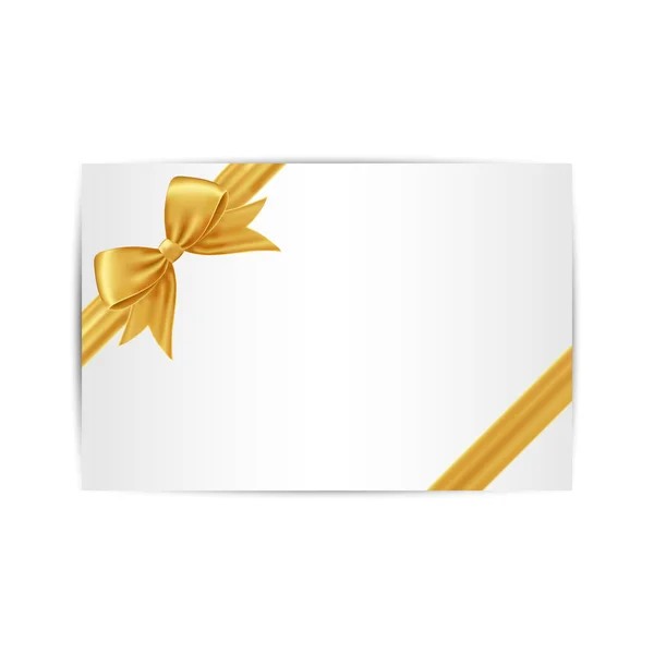 Card with gold gift bow and ribbon. — Stock Vector