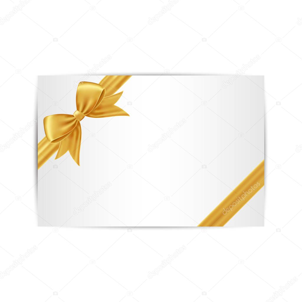 Card with gold gift bow and ribbon.