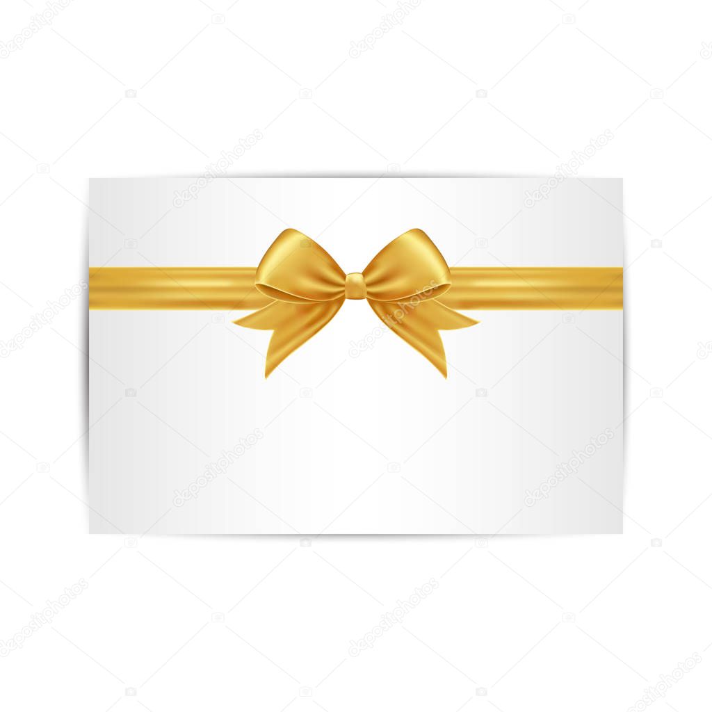 Card with gold gift bow and ribbon.
