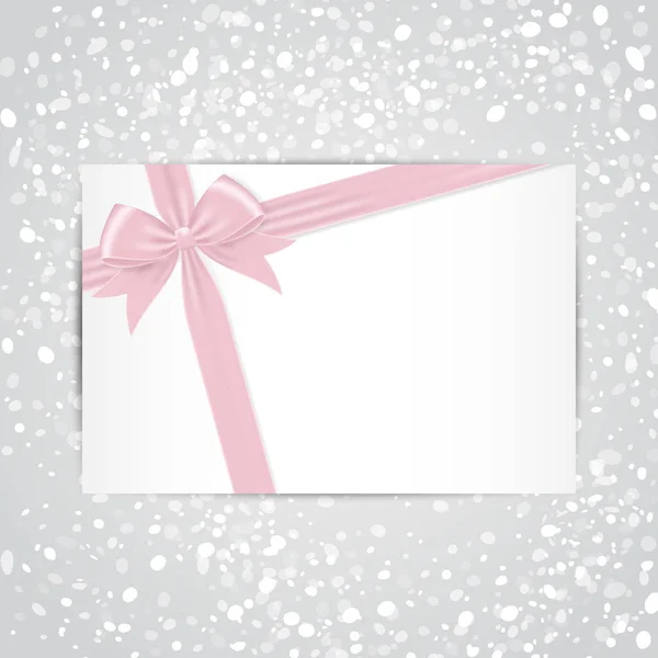 Card with pink gift bow and ribbon. — Stock Vector