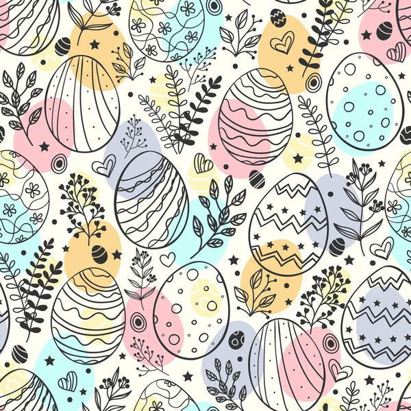 Patrón de Pascua sin costura con huevos ornamentales. Pascua vacaciones colorido fondo . — Archivo Imágenes Vectoriales