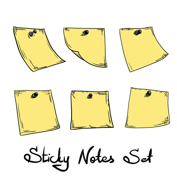 Set de notas adhesivas dibujadas a mano. Hojas de papel Doodle para notas . — Vector de stock