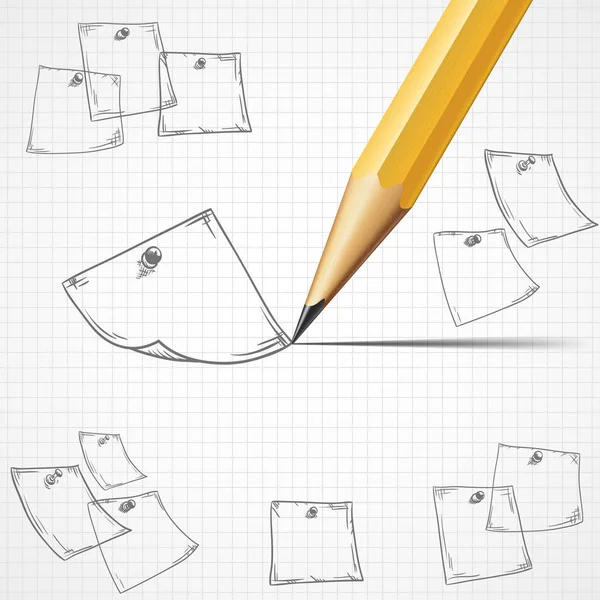 Anotaciones hechas a mano. Doodle hojas de papel para notas. Lápiz con sombra. Prepárate. Concepto de Educación. Lápiz para dibujar . — Archivo Imágenes Vectoriales