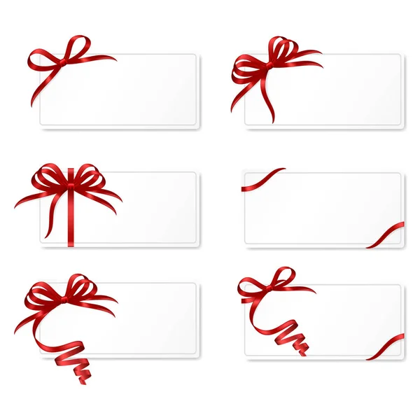 Keretek (ajándék kártyák) elszigetelt háttér piros íjakkal csoportja. — Stock Vector