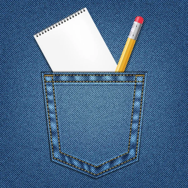 Jeans bolsillo con lápiz y cuaderno. Plantilla. Concepto de Educación. Lápiz para dibujar . — Archivo Imágenes Vectoriales