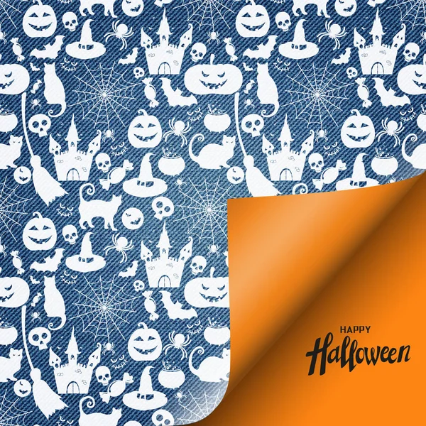 Patrón de Halloween sobre fondo denim . — Archivo Imágenes Vectoriales