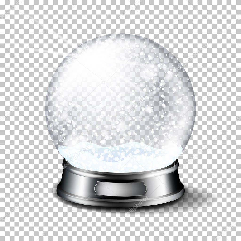 Realistic christmas glass snow globe, isolated.