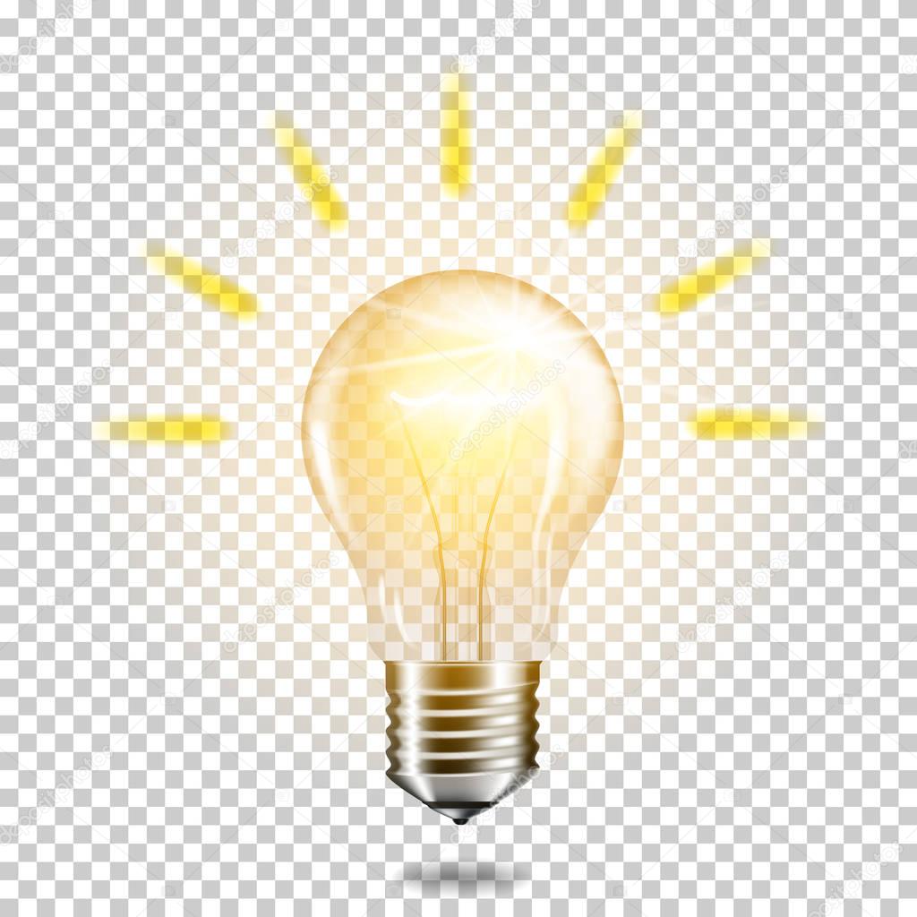 Transparent realistic glowing light bulb, isolated.