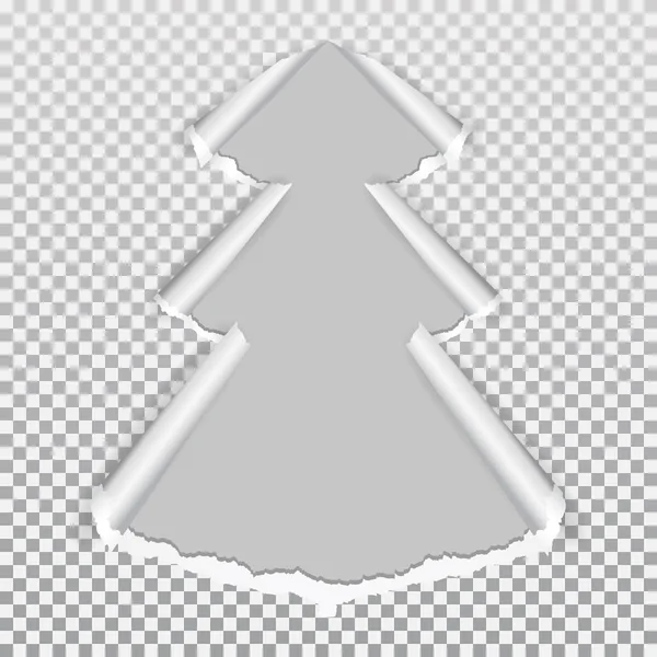 Realistic vector torn paper (hole in the paper) with ripped edges with space for your text. Christmas tree. — Stock Vector