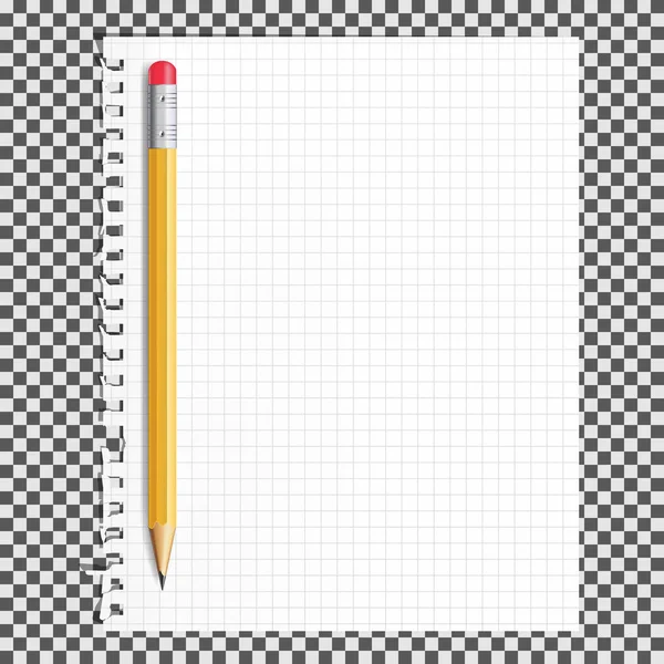 Empty notebook page with torn edge and pencil. — Stock Vector