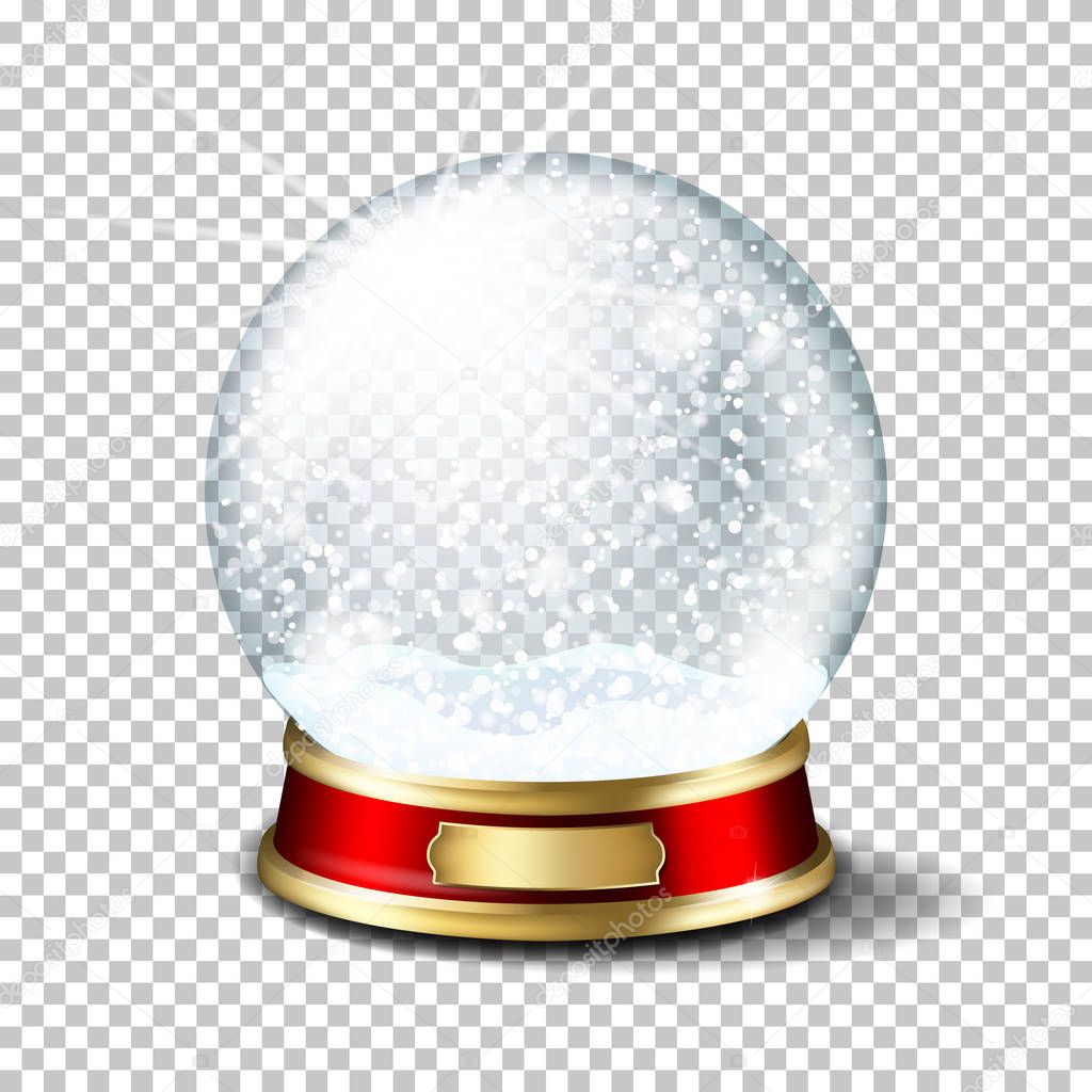 Realistic transparent christmas glass snow globe, isolated.