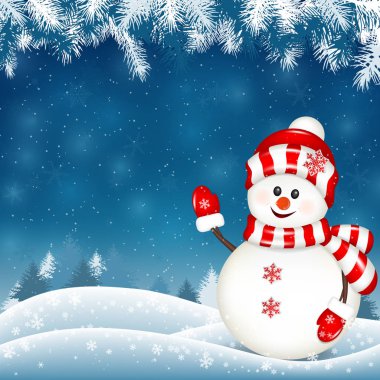 Yeni yıl ve mutlu Noeller arka plan ile kardan adam.