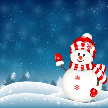 Yeni yıl ve mutlu Noeller arka plan ile kardan adam.