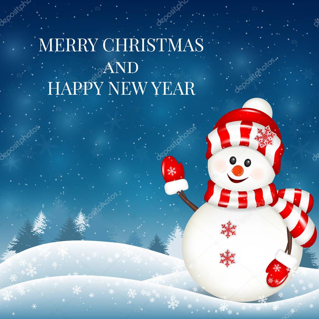 New Year and Merry Christmas background with snowman.