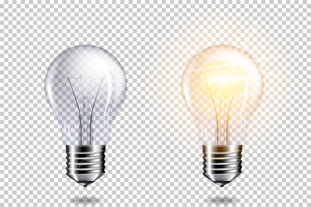 Transparent realistic light bulbs, isolated.