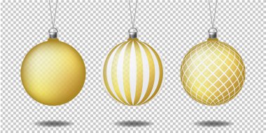 İzole, gerçekçi şeffaf Noel topları kümesi.