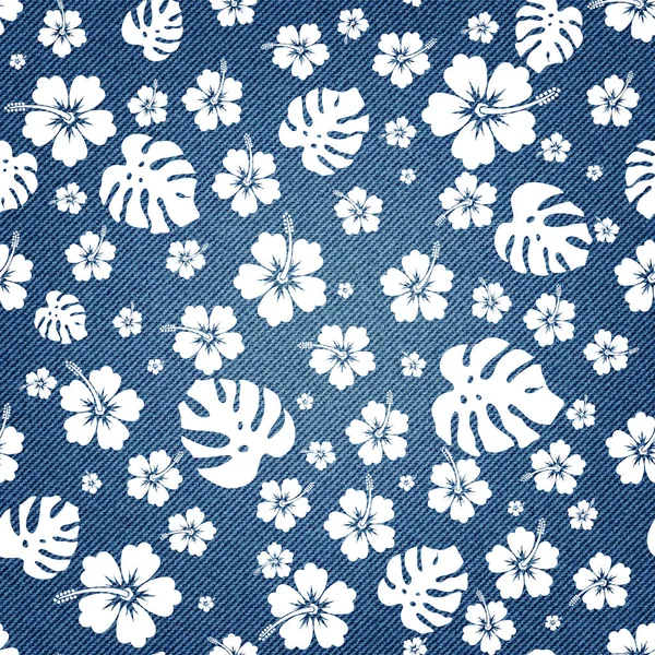 Motif Tropical Sur Texture Denim — Image vectorielle