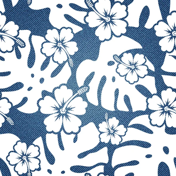 Motif Tropical Sur Texture Denim — Image vectorielle