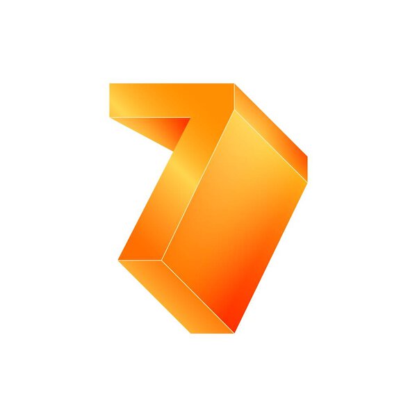 3D номер 7. Объёмно-оранжевая фигура с металлическим блеском
.