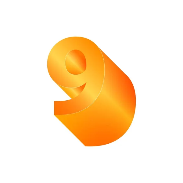 3D number 9. Volumetric orange figure with a metallic sheen. — Stock Vector