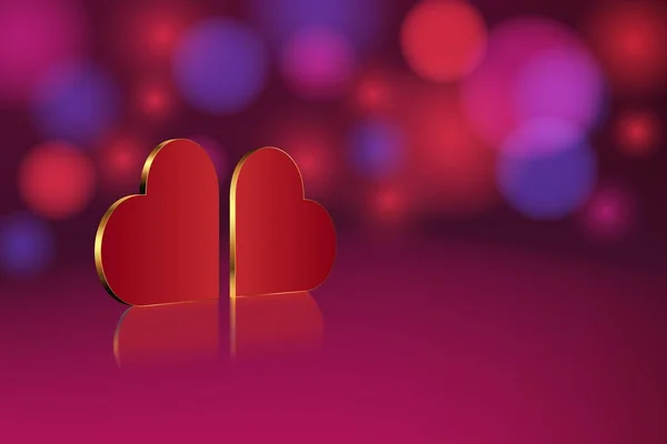 3d heart. Two realistic symbols of love with a golden edge and reflection. Element for Valentines Day greeting composition.