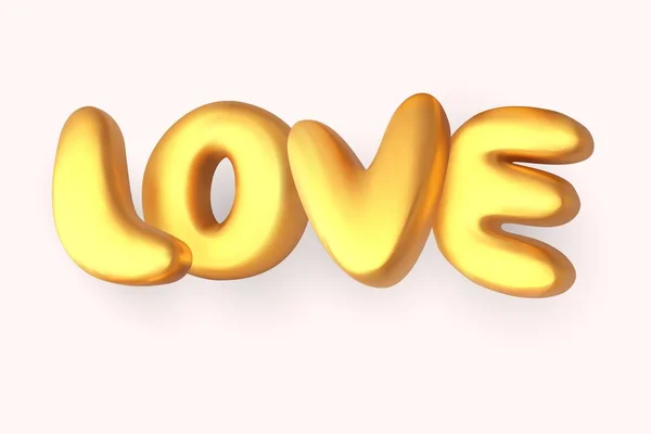 Con amore. Lettere volumetriche in oro metallico simili a palloncini. Elemento per San Valentino composizione saluto . — Vettoriale Stock