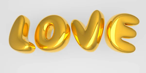 Amor. Letras volumétricas metálicas de oro similares a globos. Elemento para la composición de saludo del día de San Valentín. Renderizado 3D — Foto de Stock