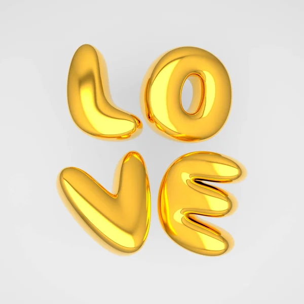 Liefde. Volumetrische metallic gouden letters vergelijkbaar met ballonnen. Element voor Valentijnsdag begroeting compositie. 3d destructie — Stockfoto