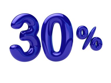 Yüzde 30 indirim. Numara şeklinde parlak mavi bir balon. 3d oluşturma