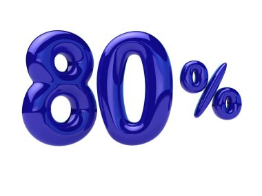 Yüzde 80 indirim. Numara şeklinde parlak mavi bir balon. 3d oluşturma
