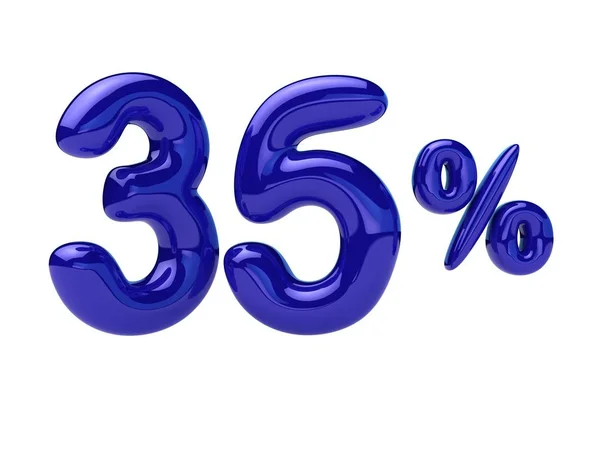 35%割引。数字の形をした青い光沢のある風船。3Dレンダリング — ストック写真