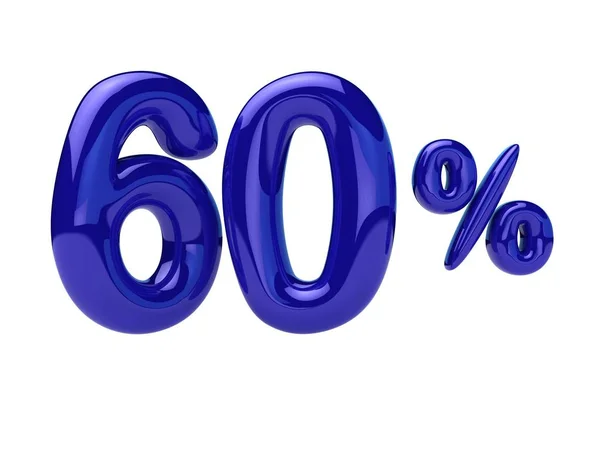 60%割引。数字の形をした青い光沢のある風船。3Dレンダリング — ストック写真