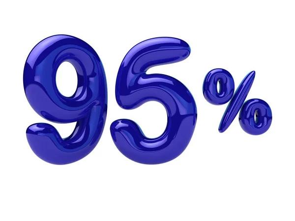 95%割引。数字の形をした青い光沢のある風船。3Dレンダリング — ストック写真