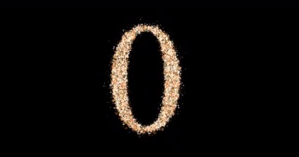 Ouro brilho número 0 loop. Uma figura de partículas cintilantes. animação 3d — Vídeo de Stock