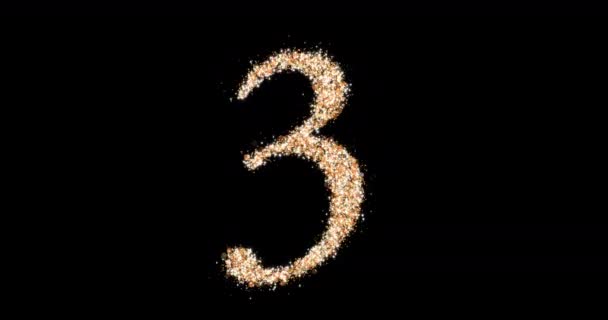 Gold glitter number 3 loop. A figure of sparkling particles. 3d animation — Stock Video